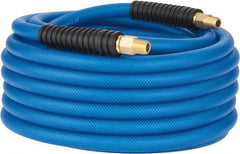 PRO-SOURCE - 3/8" ID x 0.6102" OD 50' Long Multipurpose Air Hose - MNPT(Swivel) x MNPT(Swivel) Ends, 300 Working psi, -40 to 176°F, 1/4" Fitting, Transparent Blue - Caliber Tooling