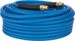 PRO-SOURCE - 1/4" ID x 0.4331" OD 100' Long Multipurpose Air Hose - MNPT(Swivel) x MNPT(Swivel) Ends, 300 Working psi, -40 to 176°F, 1/4" Fitting, Transparent Blue - Caliber Tooling