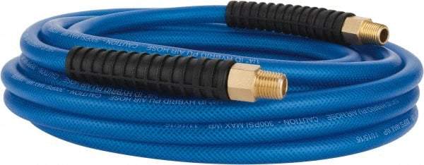 PRO-SOURCE - 1/4" ID x 0.4331" OD 25' Long Multipurpose Air Hose - MNPT(Swivel) x MNPT(Swivel) Ends, 300 Working psi, -40 to 176°F, 1/4" Fitting, Transparent Blue - Caliber Tooling