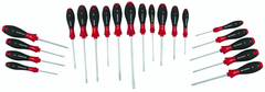 20 Piece - SoftFinish® Cushion Grip Screwdriver Set - #30299 - Includes: Slotted 3.0 - 8.0mm Phillips #0 - 2 Square # 1 - 3 PoziDriv #1 - 2 Torx® T6 - T30 - Caliber Tooling
