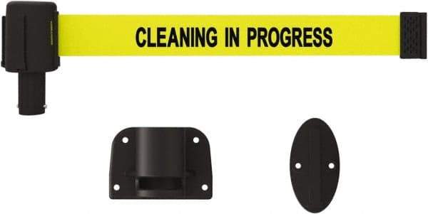 Banner Stakes - 15' Long x 2-1/2" Wide Nylon/Polyester Wall-Mounted Indoor Barrier - Black on Yellow - Caliber Tooling