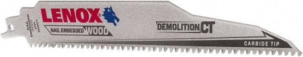 Lenox - 9" Long x 1" Thick, Carbide Reciprocating Saw Blade - Tapered Profile, 6 TPI, Toothed Edge, Tang Shank - Caliber Tooling