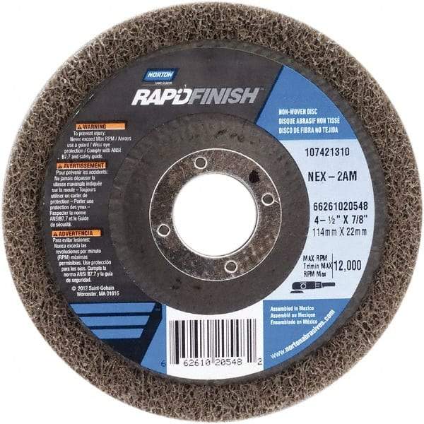 Norton - 4-1/2" Medium Grade Aluminum Oxide Deburring Disc - 7/8" Center Hole, Arbor Connection - Caliber Tooling