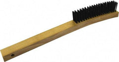 Gordon Brush - 4 Rows x 19 Columns Steel Scratch Brush - 5-3/8" Brush Length, 13-3/4" OAL, 1/8 Trim Length, Wood Curved Handle - Caliber Tooling