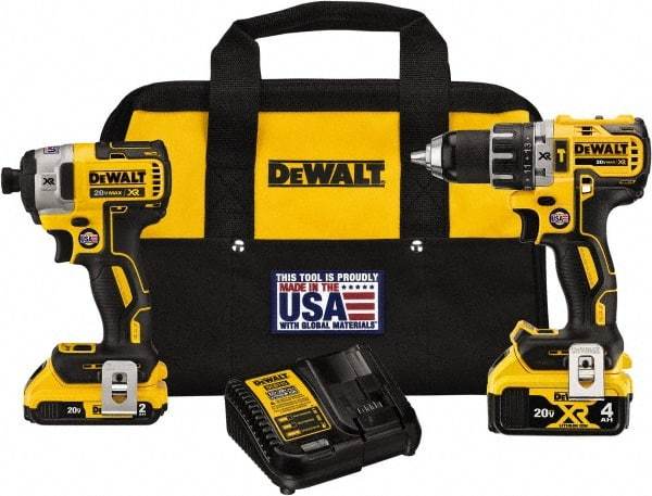 DeWALT - 20 Volt Cordless Tool Combination Kit - Includes 1/2" Brushless Hammer Drill & 1/4" 3-Speed Brushless Impact Driver, Lithium-Ion Battery Included - Caliber Tooling