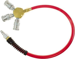 PRO-SOURCE - 3/8" ID 2' Long Lead-In Whip Hose - Manifold with (3) Automotive Couplers Ends, 200 Working psi, 165°, 3/8" Fitting, Transparent Red - Caliber Tooling