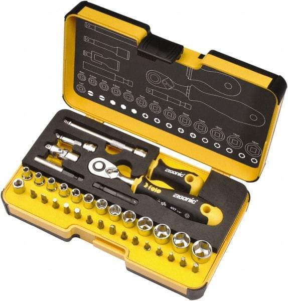 Felo - 36 Piece 1/4" Drive Ratchet Socket Set - Comes in Strongbox Case - Caliber Tooling
