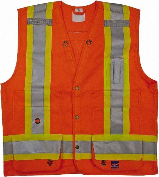 Viking - Size 3XL High Visibility Orange Solid Surveyor's Vest - 55" Chest, CSA Z96-09 Class 2, Level 2, ANSI 107-2010 Class 2, Level 2, Snaps Closure, 8 Pockets, Polyester - Caliber Tooling