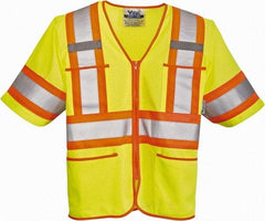 Viking - Size 4XL High Visibility Lime Mesh Public Safety Vest - 58" Chest, Zipper Closure, 4 Pockets, Polyester - Caliber Tooling