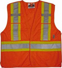 Viking - Size S/M High Visibility Orange Solid Breakaway Vest - 37 to 40" Chest, Hook & Loop Closure, 4 Pockets, Polyester - Caliber Tooling