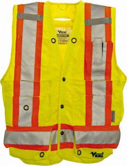 Viking - Size M High Visibility Lime Solid Surveyor's Vest - 40" Chest, Snaps Closure, 13 Pockets, Polyester - Caliber Tooling