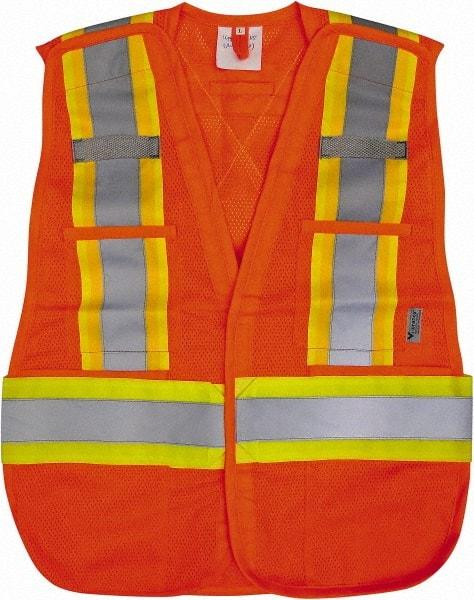 Viking - Size 2XL High Visibility Orange Mesh Public Safety Vest - 51" Chest, Zipper Closure, 4 Pockets, Polyester - Caliber Tooling