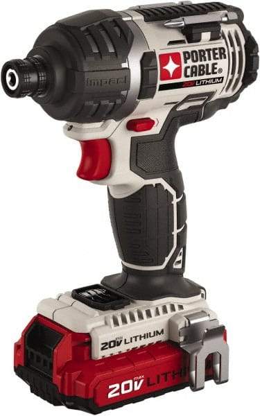 Porter-Cable - 20 Volt, 1/4" Drive, Cordless Impact Driver - Pistol Grip Handle, 2900 RPM, 2 Lithium-Ion Batteries Included - Caliber Tooling