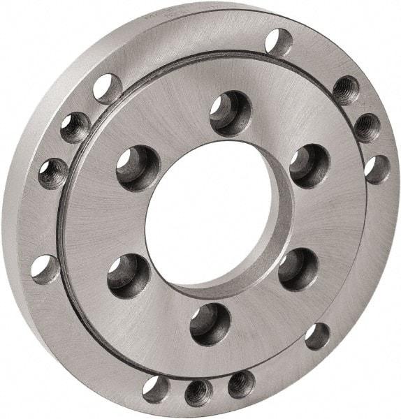 Bison - Adapter Back Plate for 8" Diam Self Centering Lathe Chucks - A2-5 Mount, 3.1299" Through Hole Diam, 7.874" OD, 0.1378" Flange Height, Cast Iron - Caliber Tooling