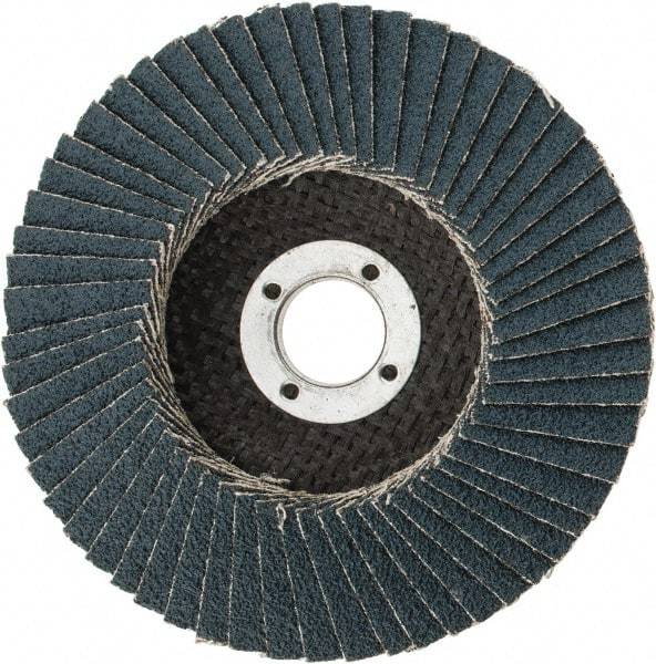 3M - 60 Grit, 4" Disc Diam, 5/8" Center Hole, Type 29 Zirconia Alumina Flap Disc - 13,300 Max RPM, Cloth Backing, Arbor Attaching System, Coated - Caliber Tooling