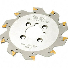 Iscar - Arbor Hole Connection, 0.118" Cutting Width, 1.55" Depth of Cut, 6.299" Cutter Diam, 1-1/2" Hole Diam, 12 Tooth Indexable Slotting Cutter - TGSF Toolholder, TAG Insert, Right Hand Cutting Direction - Caliber Tooling