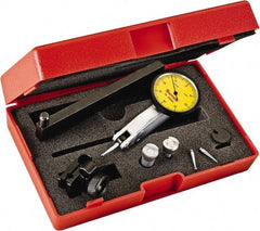 Starrett - 0.8 mm Range, 0.01 mm Dial Graduation, Horizontal Dial Test Indicator - 1-1/4 Inch Yellow Dial, 0-40-0 Dial Reading - Caliber Tooling