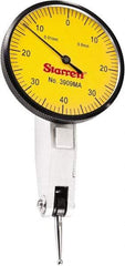 Starrett - 0.8 mm Range, 0.01 mm Dial Graduation, Horizontal Dial Test Indicator - 1-9/16 Inch Yellow Dial, 0-40-0 Dial Reading - Caliber Tooling