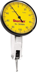 Starrett - 0.2 mm Range, 0.002 mm Dial Graduation, Horizontal Dial Test Indicator - 1-9/16 Inch Yellow Dial, 0-100-0 Dial Reading - Caliber Tooling