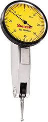 Starrett - 0.8 mm Range, 0.01 mm Dial Graduation, Horizontal Dial Test Indicator - 1-1/4 Inch Yellow Dial, 0-40-0 Dial Reading - Caliber Tooling