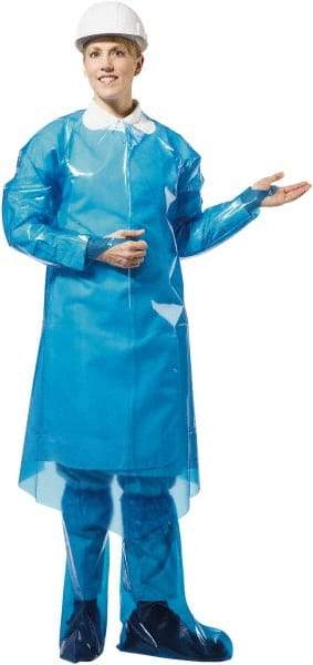 PolyConversions - 4 mil Thick Chemical Resistant Coat Apron - Polyolefin, Blue - Caliber Tooling