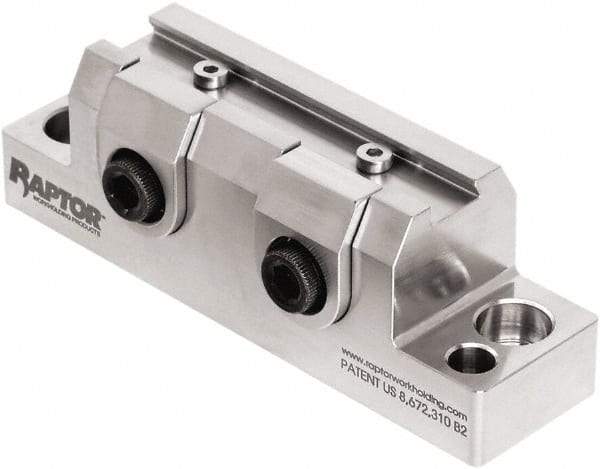 Raptor Workholding - 1-1/4" High x 1" Wide x 3-3/4" Long Vise Clamp - 3/8" Jaw Opening Capacity, 1/8" High x 2-1/2" Wide Jaw, For 4 & 5 Axis Workholding Systems - Caliber Tooling