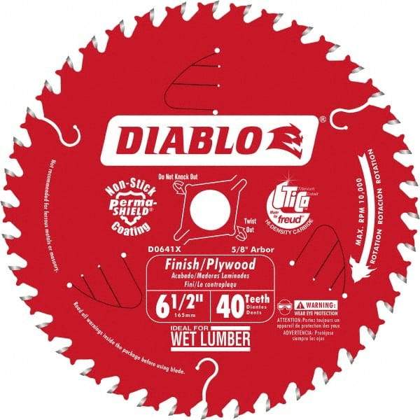 Freud - 6-1/2" Diam, 5/8" Arbor Hole Diam, 40 Tooth Wet & Dry Cut Saw Blade - Carbide-Tipped, Finishing Action, Standard Round Arbor - Caliber Tooling