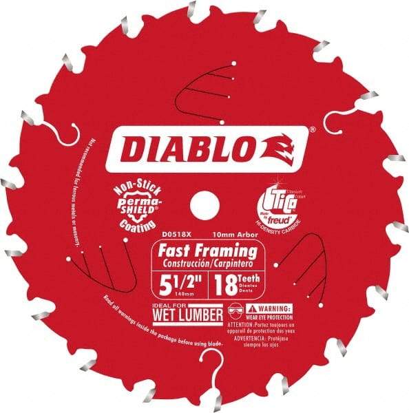 Freud - 5-1/2" Diam, 10mm Arbor Hole Diam, 18 Tooth Wet & Dry Cut Saw Blade - Carbide-Tipped, Framing Action, Standard Round Arbor - Caliber Tooling