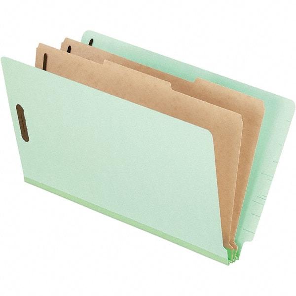 Pendaflex - 8-1/2 x 14", Legal, Pale Green, Classification Folders with End Tab Fastener - 25 Point Stock, End Tab Cut Location - Caliber Tooling