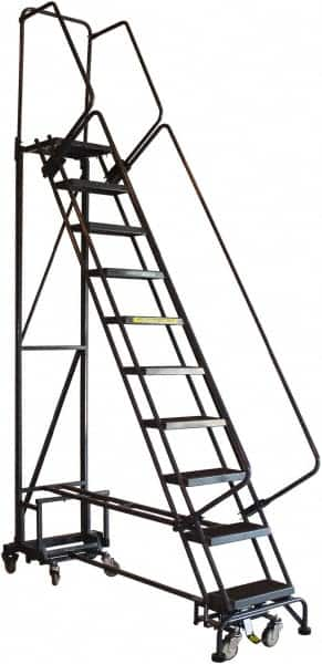 Ballymore - 90" 9 Step Ladder - Rolling Safety Ladder, 450 Lb Capacity, 90" Platform Height, 26" Base Width x 63" Base Depth, Abrasive Mat Tread - Caliber Tooling