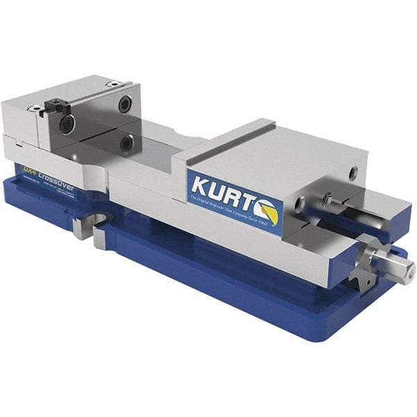 Kurt - 4" Jaw Width, 6-1/2" Jaw Opening Capacity, Horizontal Stationary Machine Vise - Reverse Manual Operation, 60 Lb Capacity, 1 Station, 14.56" Long x 84.47mm High x 1-15/64" Deep, 1.235" Jaw Height, 7,500 Lb Max Clamp Force, Ductile Iron - Caliber Tooling