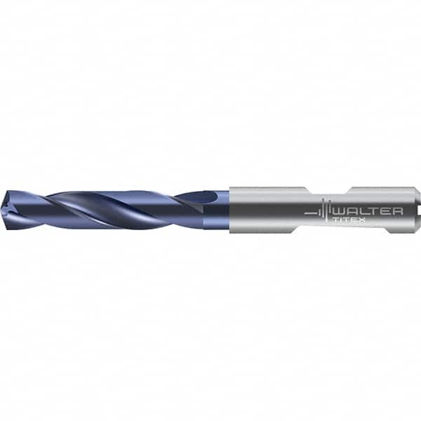 Walter-Titex - 5.3mm 140° Solid Carbide Screw Machine Drill Bit - Right Hand Cut, 28mm Flute Length, 66mm OAL, Straight Shank with Weldon Flat, Through Coolant - Caliber Tooling