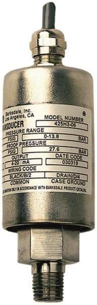 Barksdale - 2,000 Max psi, ±0.25% Accuracy, 7/16-20 UNF-2A (Male) Connection Pressure Transducer - 0.5 to 5.5 VDC Output Signal, M12 Hirschman Connector Wetted Parts, 7/16" Thread, -40 to 185°F, 30 Volts - Caliber Tooling