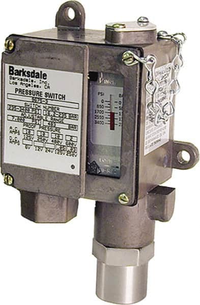 Barksdale - 425 to 6,000 psi Adjustable Range, 12,000 Max psi, Sealed Piston Pressure Switch - 1/4 NPT Female, Screw Terminals, DMDB Contact, 416SS Wetted Parts, 2% Repeatability - Caliber Tooling