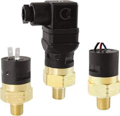 Barksdale - 3 to 7 psi Adjustable Range, 350 Max psi, Compact Pressure Switch - 1/4 NPT Male, 18in Free Leads, SPDT Contact, Brass Wetted Parts, 3% Repeatability - Caliber Tooling