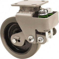 Hamilton - 8" Diam x 2" Wide, Polyurethane Mold on to Cast Iron Center Swivel Caster - 1,645 Lb Capacity, Top Plate Mount, 4" x 5" Plate, Sealed Precision Ball Bearing Bearing - Caliber Tooling