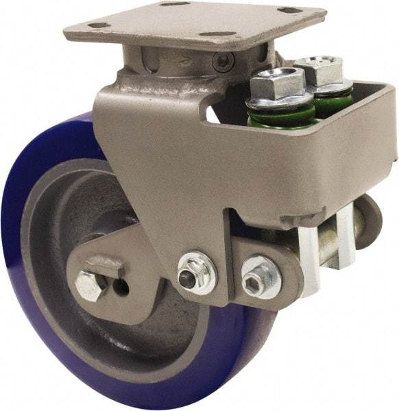 Hamilton - 8" Diam x 2" Wide, Polyurethane Mold on to Cast Iron Center Swivel Caster - 1,315 Lb Capacity, Top Plate Mount, 4" x 5" Plate, Sealed Precision Ball Bearing Bearing - Caliber Tooling