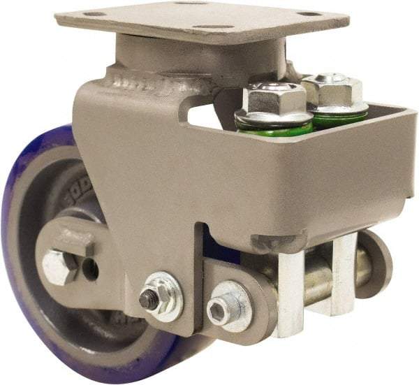 Hamilton - 6" Diam x 2" Wide, Polyurethane Mold on to Cast Iron Center Swivel Caster - 960 Lb Capacity, Top Plate Mount, 4" x 5" Plate, Sealed Precision Ball Bearing Bearing - Caliber Tooling