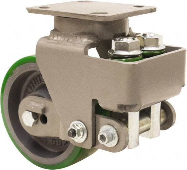 Hamilton - 6" Diam x 2" Wide, Polyurethane Mold on to Cast Iron Center Swivel Caster - 1,200 Lb Capacity, Top Plate Mount, 4" x 5" Plate, Sealed Precision Ball Bearing Bearing - Caliber Tooling