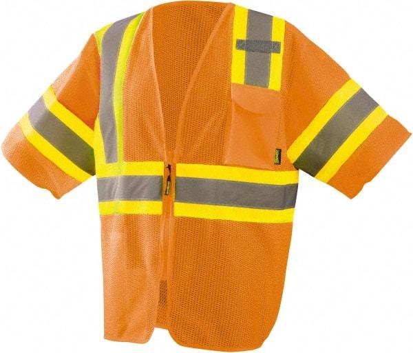 OccuNomix - Size 5XL High Visibility Orange Mesh General Purpose Vest - ANSI 107-2015, Zipper Closure, 3 Pockets, Polyester - Caliber Tooling