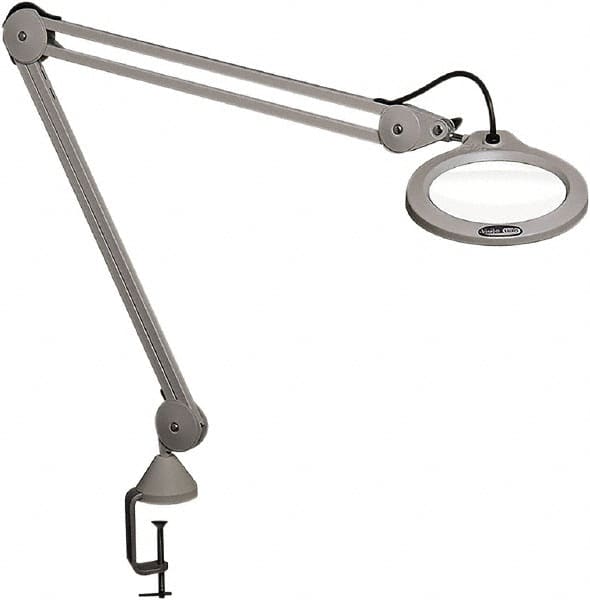 Vision Engineering - 30" Arm, Spring Suspension, Clamp Mount, LED, Light Gray, Magnifying Task Light - 10 Watts, 100-240 Volts, 2.25x Magnification, 5" Wide x 8" Long - Caliber Tooling