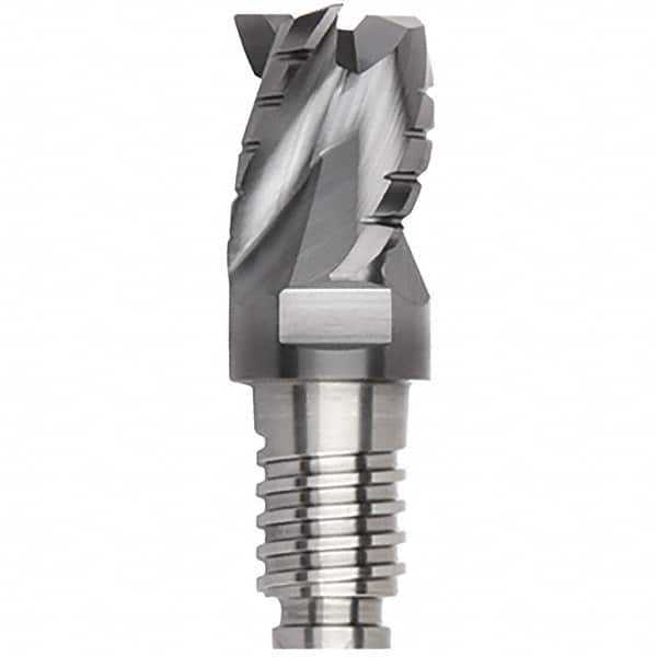 Kennametal - 20mm Diam, 15mm LOC, 3 Flute, 0.4mm Corner Radius End Mill Head - Solid Carbide, AlTiN Finish, Duo-Lock 20 Connection, Spiral Flute, 35° Helix, Centercutting - Caliber Tooling