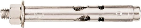 Powers Fasteners - 1/4" Diam, 1/4" Drill, 1-3/8" OAL, 2-3/4" Min Embedment Sleeve Concrete Anchor - 304 Stainless Steel, Acorn Nut Head, Hex Drive, 1-3/8" Thread Length - Caliber Tooling