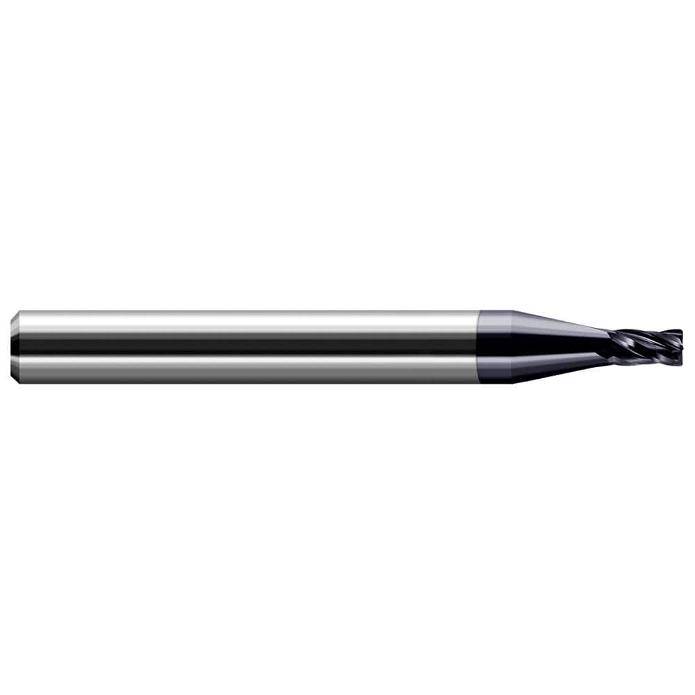 Corner Radius End Mill: 1/4″ Dia, 3/8″ LOC, 0.005″ Radius, 4 Flutes, Solid Carbide 2-1/2″ OAL, 1/4″ Shank Dia, 30 ° Helix, AlTiN Coated, Corner Radius End