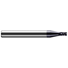 Corner Radius End Mill: 0.02″ Dia, 0.03″ LOC, 0.005″ Radius, 4 Flutes, Solid Carbide 1-1/2″ OAL, 1/8″ Shank Dia, 30 ° Helix, AlTiN Coated, Corner Radius End