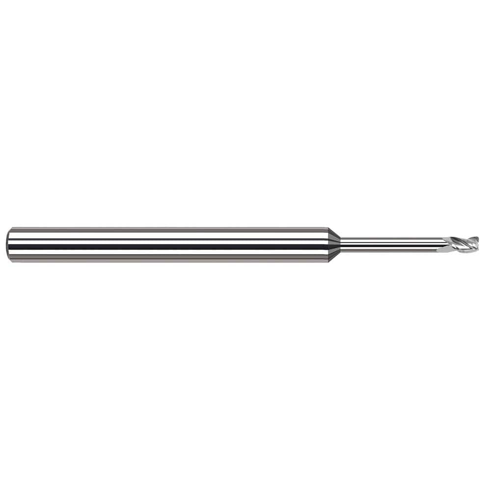 Corner Radius End Mill: 0.04″ Dia, 0.06″ LOC, 0.003″ Radius, 3 Flutes, Solid Carbide 2-1/2″ OAL, 1/8″ Shank Dia, 42 ° Helix, Bright/Uncoated, Corner Radius End