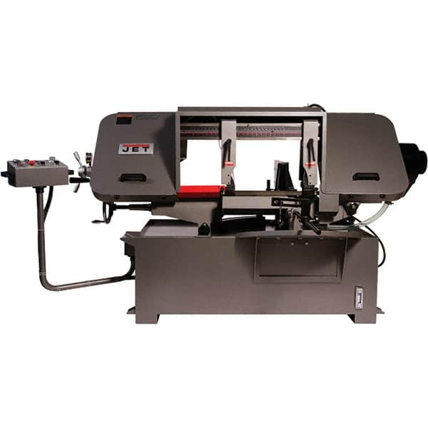 Jet - 19-1/4 x 4" Max Capacity, Semi-Automatic Variable Speed Pulley Horizontal Bandsaw - 90 to 370 SFPM Blade Speed, 230/460 Volts, 45 & 90°, 3 hp, 3 Phase - Caliber Tooling