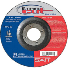 Sait - 6" Wheel Diam, 7/8" Arbor Hole, Type 27 Depressed Center Wheel - Coarse Grade, Ceramic, 10,200 Max RPM - Caliber Tooling