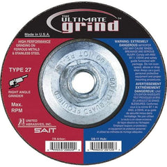 Sait - 7" Wheel Diam, 1/4" Wheel Thickness, Type 27 Depressed Center Wheel - Coarse Grade, Zirconia Alumina, 8,500 Max RPM - Caliber Tooling