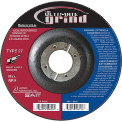 Sait - 4-1/2" Wheel Diam, 1/4" Wheel Thickness, 7/8" Arbor Hole, Type 27 Depressed Center Wheel - Coarse Grade, Zirconia Alumina, 13,300 Max RPM - Caliber Tooling